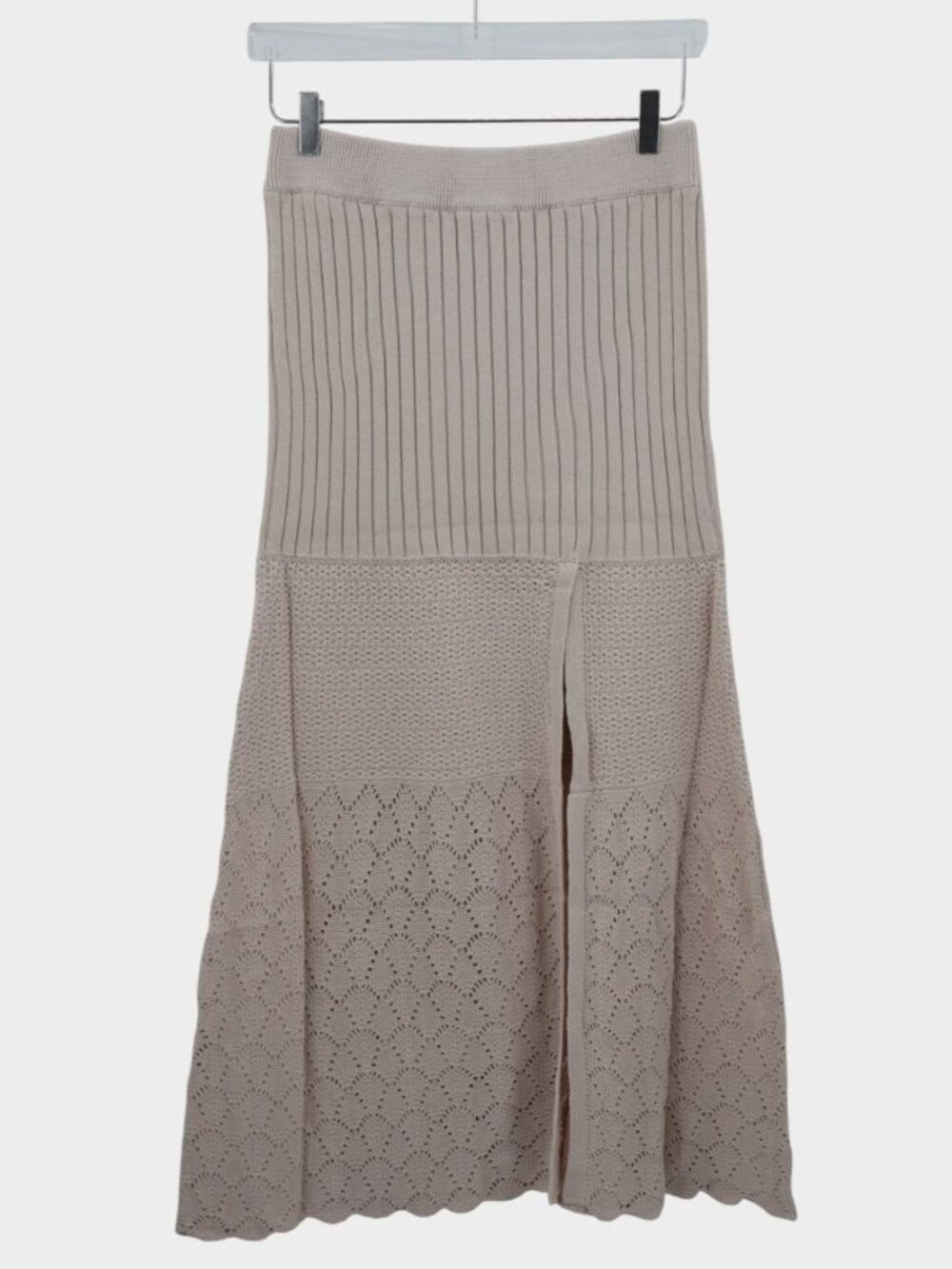 Free People Bari Knit Column Maxi Skirt Women's Medium Cream Beige Boho Knit
